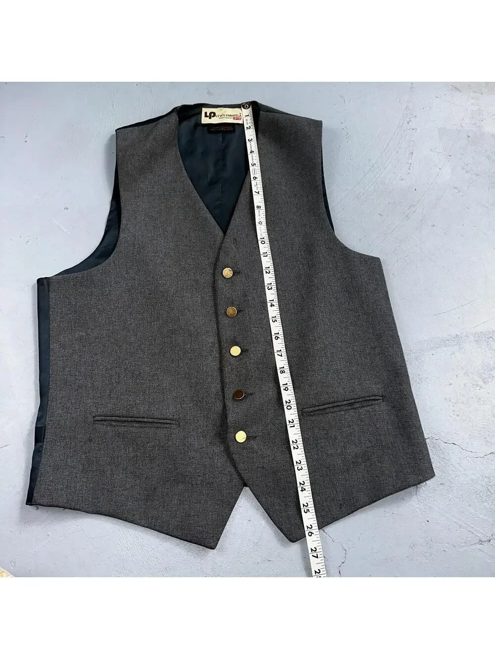 VTG Mens 2 PC Suit 44L Jacket Coat Vest Gray Levis Panatela Wool 80s